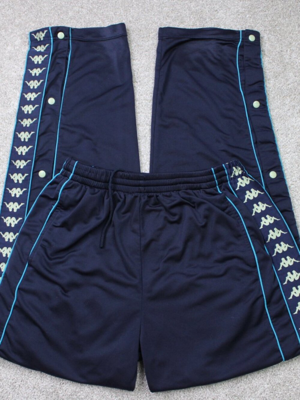 Kappa Track Pants Mens 2XL XXL Blue Full Side Snap Button Joggers w/ 32" inseam